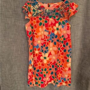 FUN Floral Multicolor Dress with blue embroidered flowers on the top